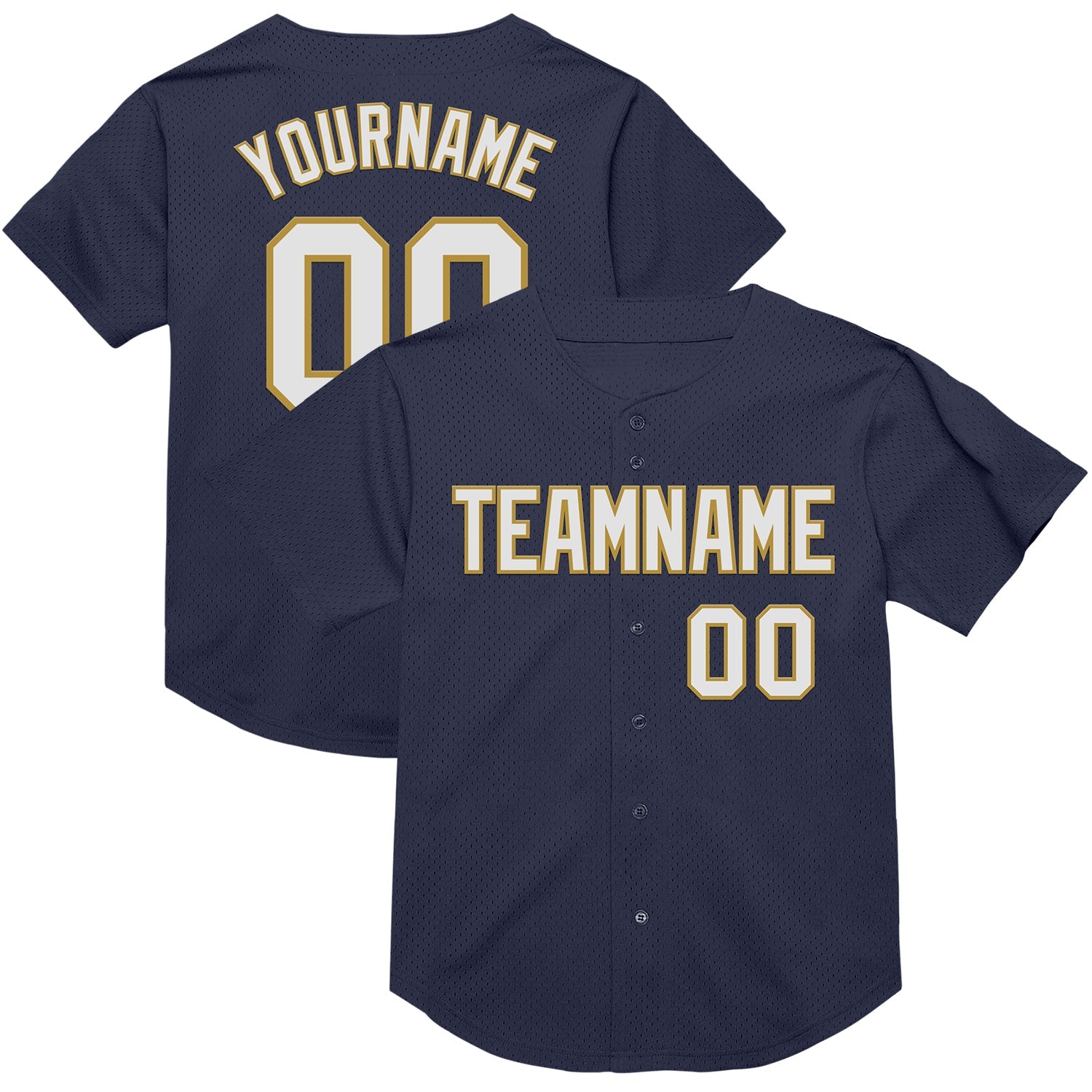 Custom Navy White-Old Gold Mesh Authentic Throwback Baseball Jersey - Sky-Custom