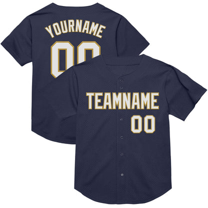 Custom Navy White-Old Gold Mesh Authentic Throwback Baseball Jersey - Sky-Custom