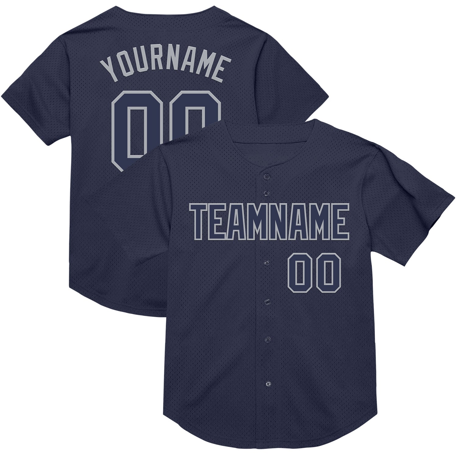 Custom Navy Gray Mesh Authentic Throwback Baseball Jersey - Sky-Custom