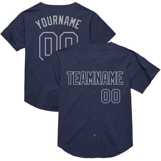 Custom Navy Gray Mesh Authentic Throwback Baseball Jersey - Sky-Custom