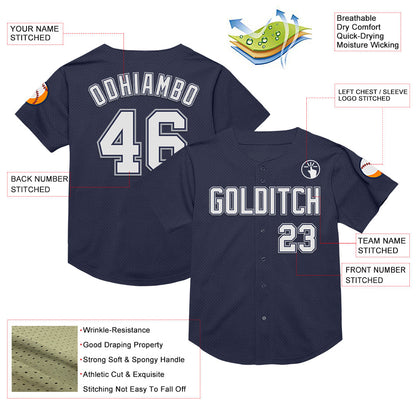 Custom Navy White-Gray Mesh Authentic Throwback Baseball Jersey - Sky-Custom