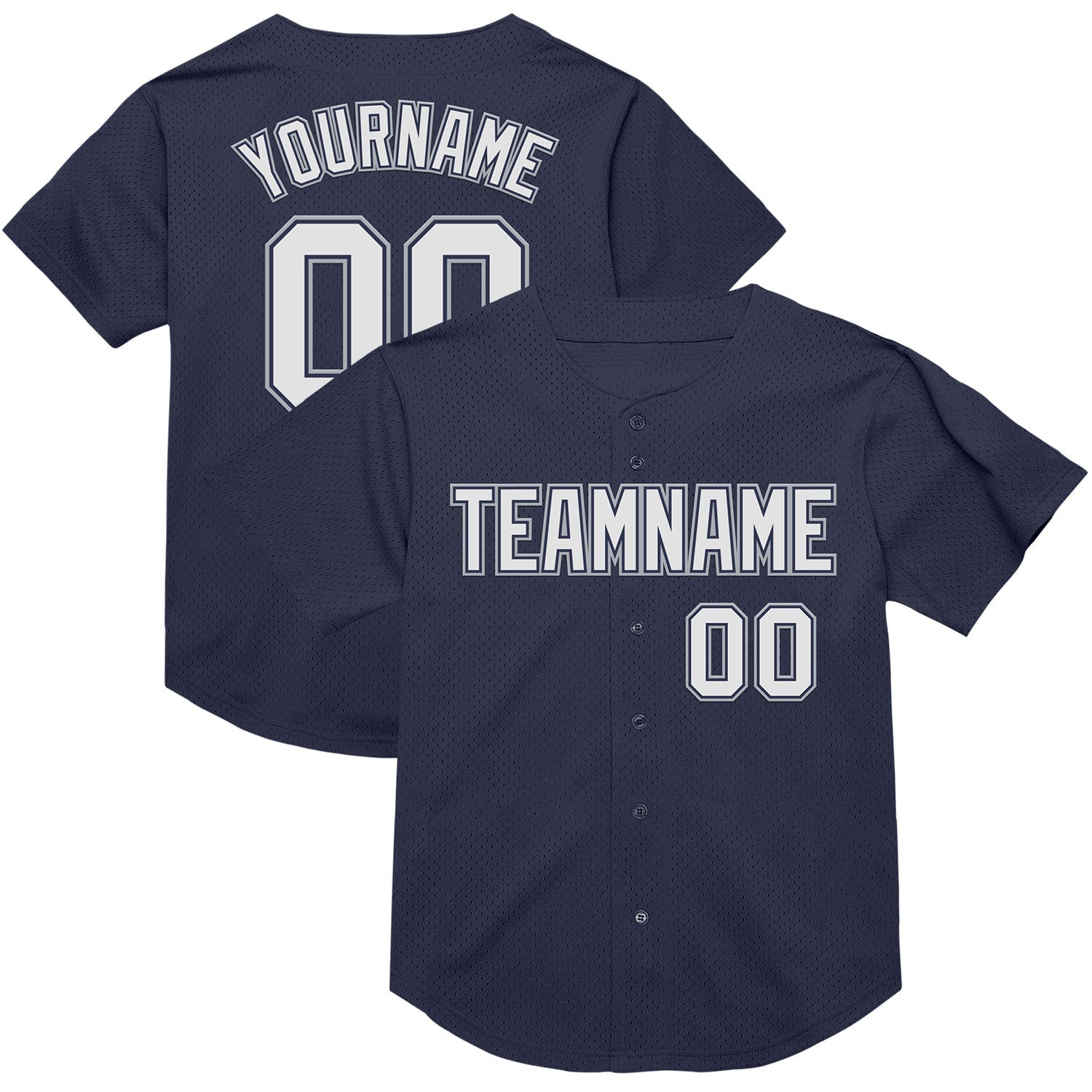 Custom Navy White-Gray Mesh Authentic Throwback Baseball Jersey - Sky-Custom
