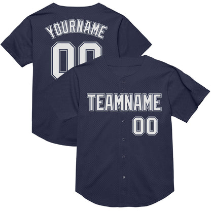 Custom Navy White-Gray Mesh Authentic Throwback Baseball Jersey - Sky-Custom