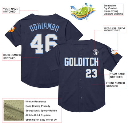 Custom Navy White-Light Blue Mesh Authentic Throwback Baseball Jersey - Sky-Custom