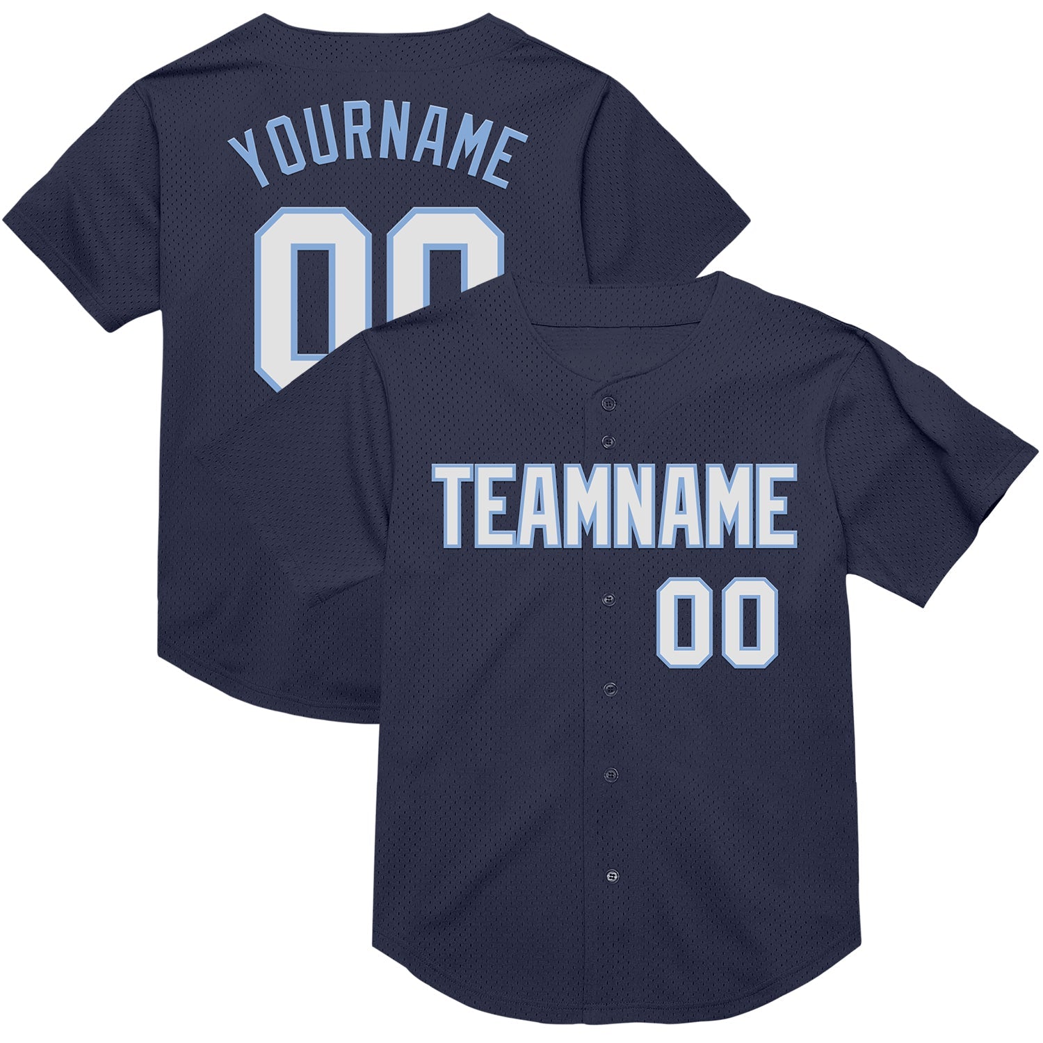Custom Navy White-Light Blue Mesh Authentic Throwback Baseball Jersey - Sky-Custom