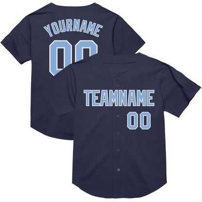 Custom Navy Light Blue-White Mesh Authentic Throwback Baseball Jersey - Sky-Custom