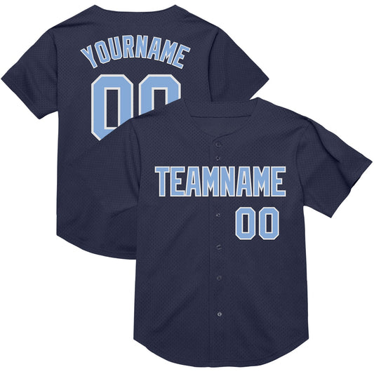 Custom Navy Light Blue-White Mesh Authentic Throwback Baseball Jersey - Sky-Custom
