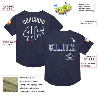 Custom Navy White-Light Blue Mesh Authentic Throwback Baseball Jersey - Sky-Custom