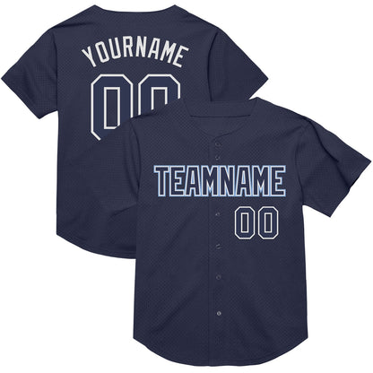 Custom Navy White-Light Blue Mesh Authentic Throwback Baseball Jersey - Sky-Custom