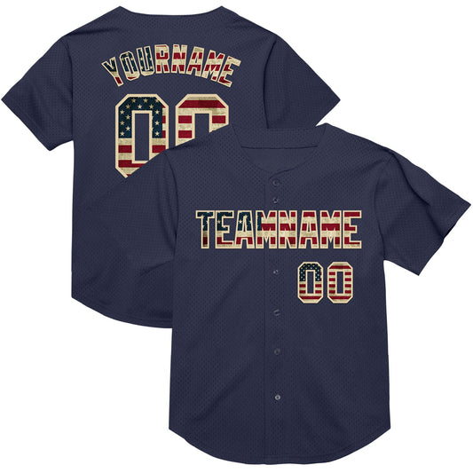 Custom Navy Vintage USA Flag-Cream Mesh Authentic Throwback Baseball Jersey - Sky-Custom