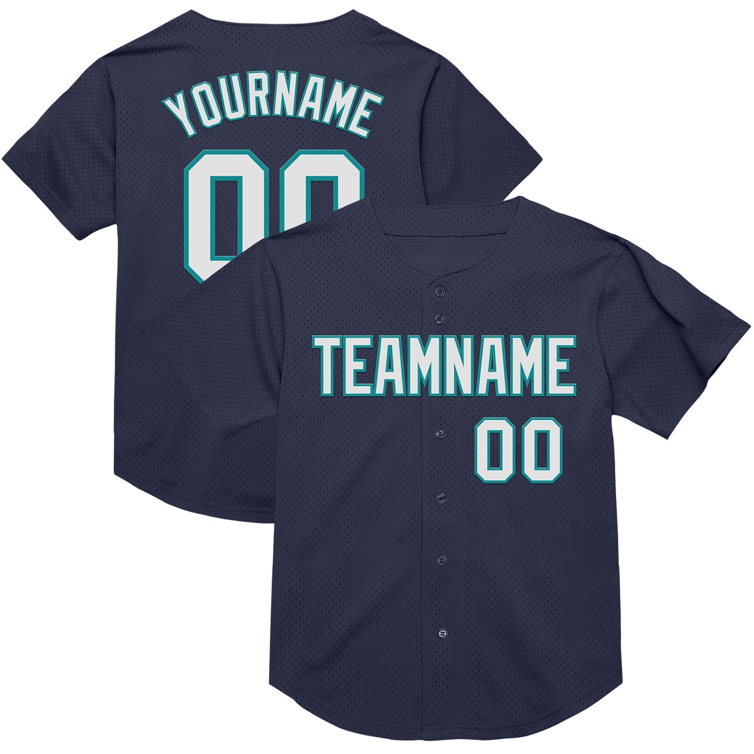 Custom Navy White-Teal Mesh Authentic Throwback Baseball Jersey - Sky-Custom