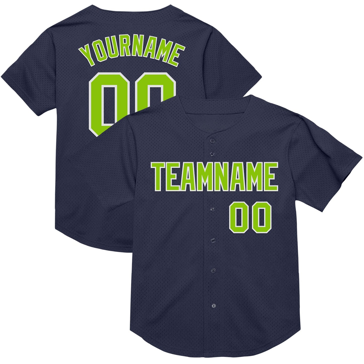 Custom Navy Neon Green-White Mesh Authentic Throwback Baseball Jersey - Sky-Custom