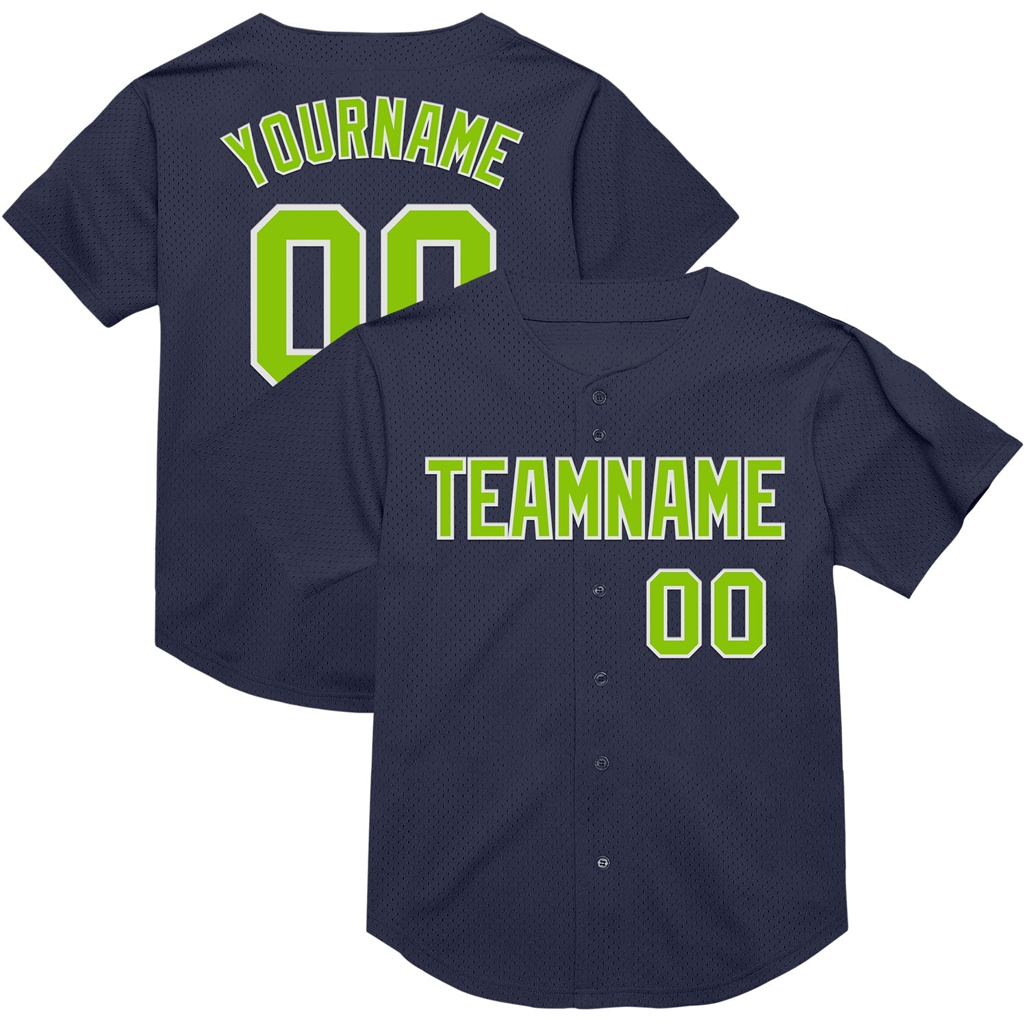 Custom Navy Neon Green-White Mesh Authentic Throwback Baseball Jersey - Sky-Custom