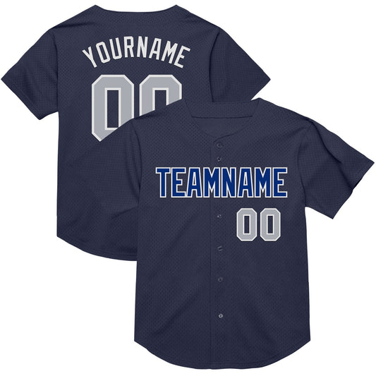 Custom Navy Gray-Royal Mesh Authentic Throwback Baseball Jersey - Sky-Custom