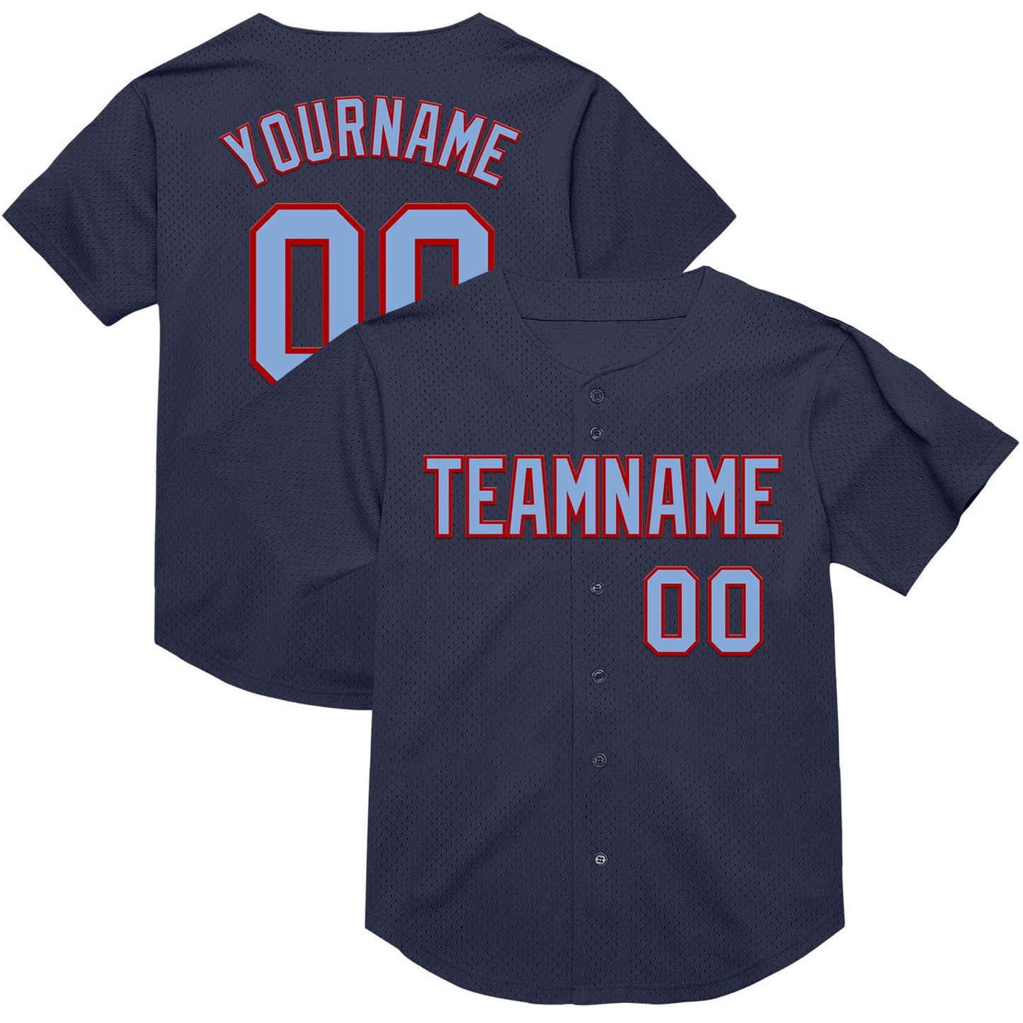 Custom Navy Light Blue-Red Mesh Authentic Throwback Baseball Jersey - Sky-Custom