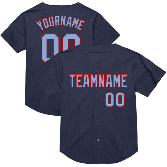 Custom Navy Light Blue-Red Mesh Authentic Throwback Baseball Jersey - Sky-Custom