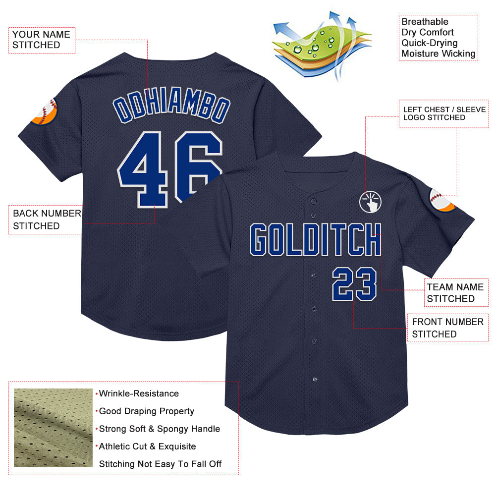 Custom Navy Royal-White Mesh Authentic Throwback Baseball Jersey - Sky-Custom