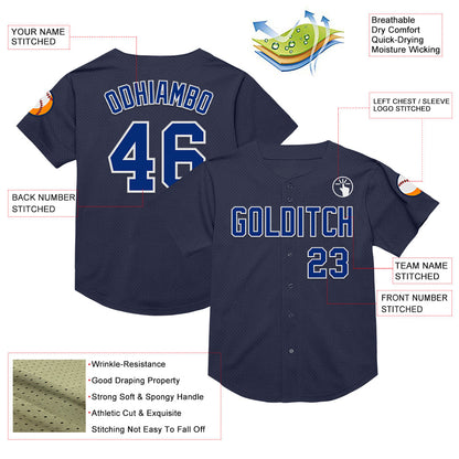 Custom Navy Royal-White Mesh Authentic Throwback Baseball Jersey - Sky-Custom