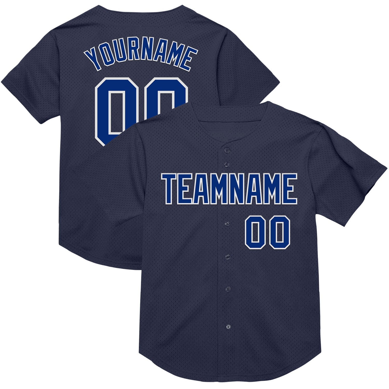 Custom Navy Royal-White Mesh Authentic Throwback Baseball Jersey - Sky-Custom