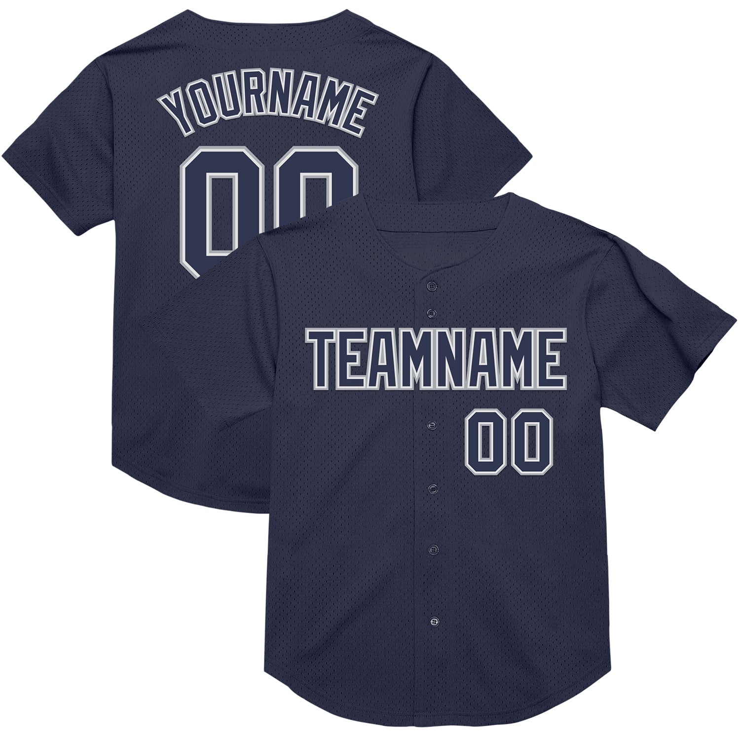 Custom Navy White-Gray Mesh Authentic Throwback Baseball Jersey - Sky-Custom