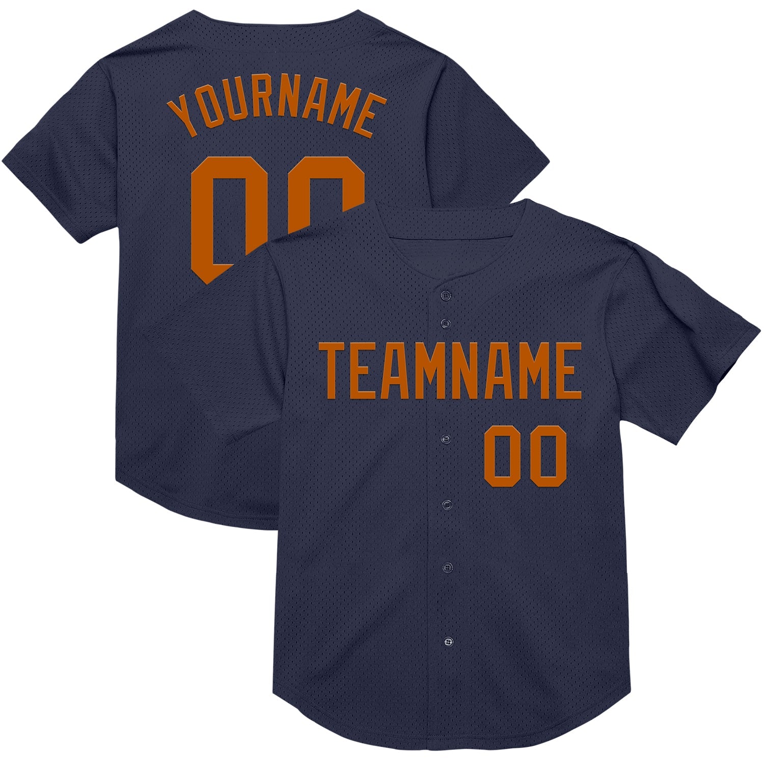 Custom Navy Texas Orange Mesh Authentic Throwback Baseball Jersey - Sky-Custom
