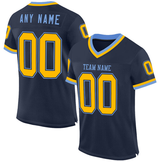 Custom Navy Gold-Light Blue Mesh Authentic Throwback Football Jersey - Sky-Custom