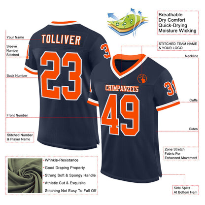 Custom Navy Orange-White Mesh Authentic Throwback Football Jersey - Sky-Custom