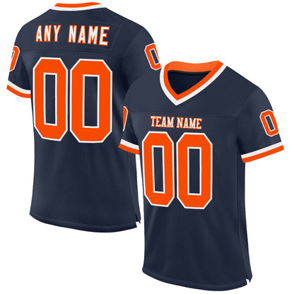 Custom Navy Orange-White Mesh Authentic Throwback Football Jersey - Sky-Custom