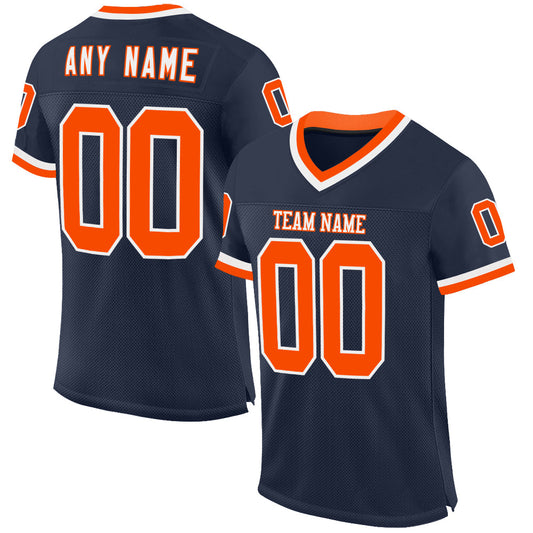 Custom Navy Orange-White Mesh Authentic Throwback Football Jersey - Sky-Custom