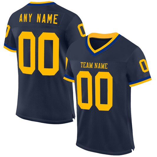 Custom Navy Gold-Royal Mesh Authentic Throwback Football Jersey - Sky-Custom