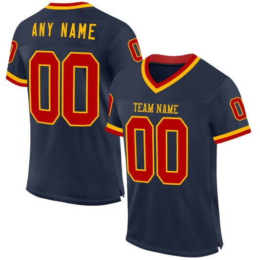Custom Navy Red-Gold Mesh Authentic Throwback Football Jersey - Sky-Custom