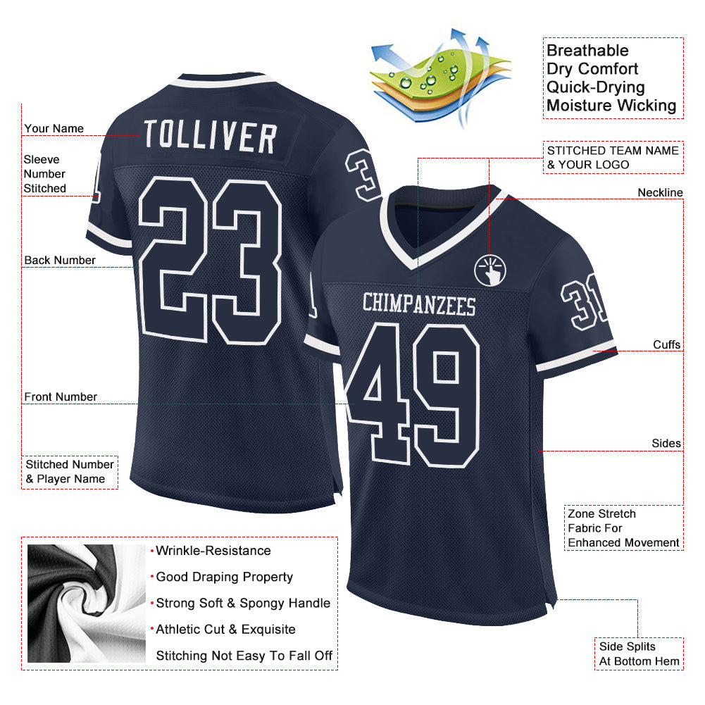 Custom Navy White Mesh Authentic Throwback Football Jersey - Sky-Custom
