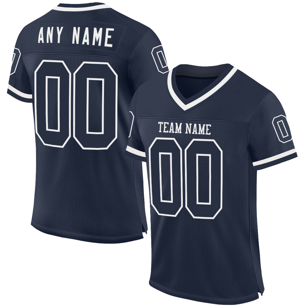Custom Navy White Mesh Authentic Throwback Football Jersey - Sky-Custom