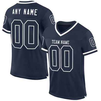 Custom Navy White Mesh Authentic Throwback Football Jersey - Sky-Custom