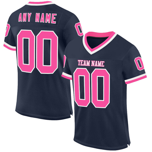 Custom Navy Pink-White Mesh Authentic Throwback Football Jersey - Sky-Custom