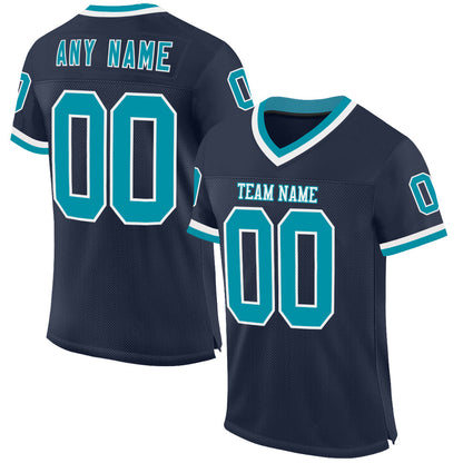 Custom Navy Teal-White Mesh Authentic Throwback Football Jersey - Sky-Custom