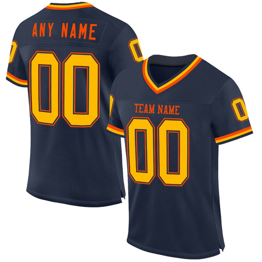 Custom Navy Gold-Orange Mesh Authentic Throwback Football Jersey - Sky-Custom