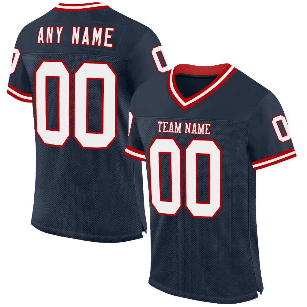 Custom Navy White-Red Mesh Authentic Throwback Football Jersey - Sky-Custom