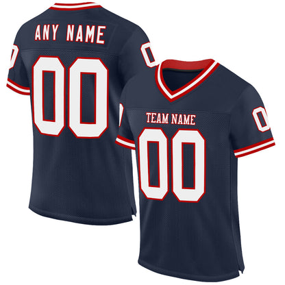 Custom Navy White-Red Mesh Authentic Throwback Football Jersey - Sky-Custom