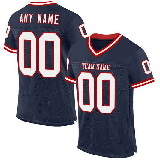 Custom Navy White-Red Mesh Authentic Throwback Football Jersey - Sky-Custom