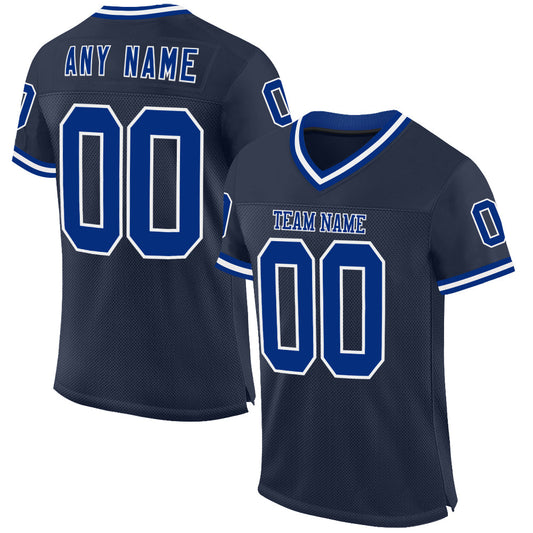 Custom Navy Royal-White Mesh Authentic Throwback Football Jersey - Sky-Custom
