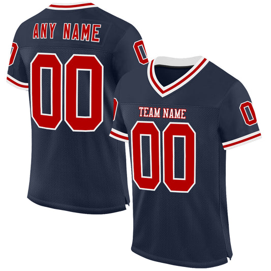 Custom Navy Red-White Mesh Authentic Throwback Football Jersey - Sky-Custom