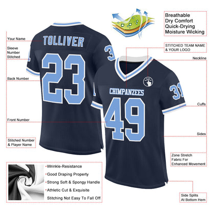 Custom Navy Light Blue-White Mesh Authentic Throwback Football Jersey - Sky-Custom