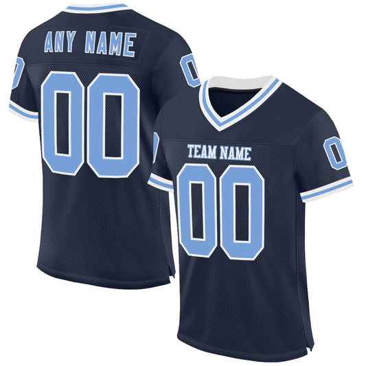 Custom Navy Light Blue-White Mesh Authentic Throwback Football Jersey - Sky-Custom