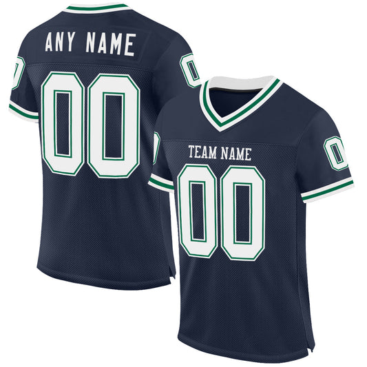 Custom Navy White-Kelly Green Mesh Authentic Throwback Football Jersey - Sky-Custom