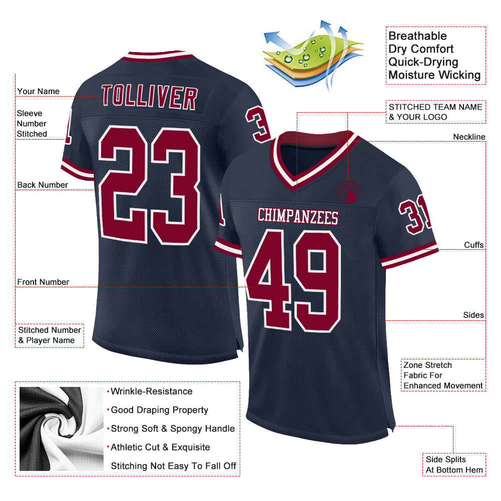 Custom Navy Maroon-White Mesh Authentic Throwback Football Jersey - Sky-Custom