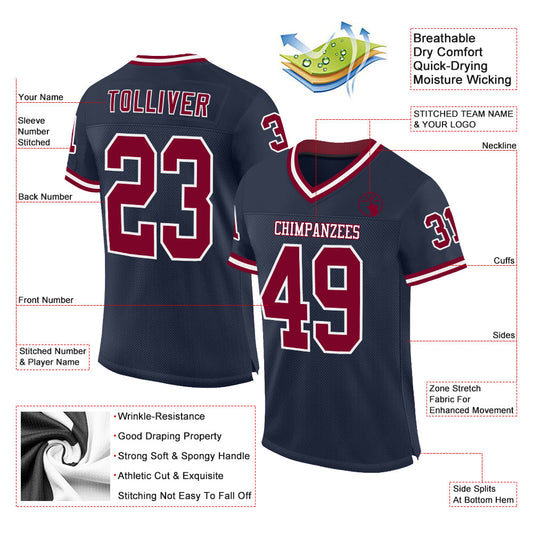 Custom Navy Maroon-White Mesh Authentic Throwback Football Jersey - Sky-Custom