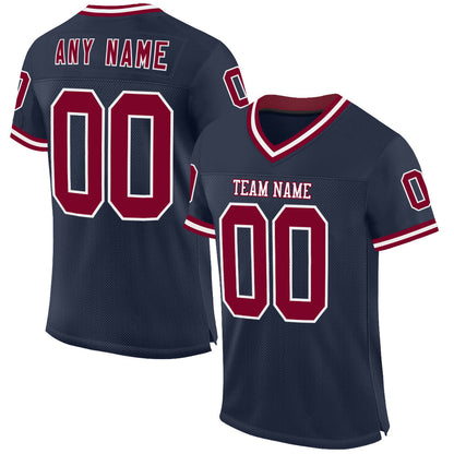 Custom Navy Maroon-White Mesh Authentic Throwback Football Jersey - Sky-Custom