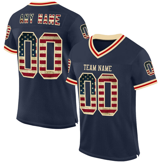 Custom Navy Vintage USA Flag Cream-Red Mesh Authentic Throwback Football Jersey - Sky-Custom