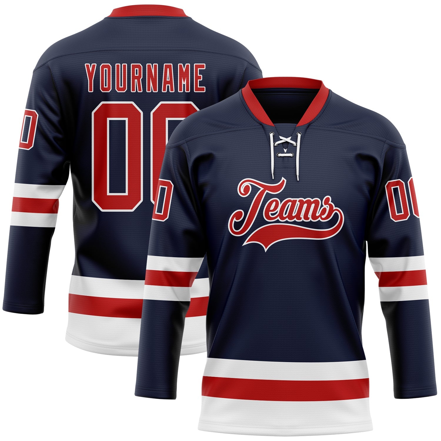 Custom Navy Red-White Hockey Lace Neck Jersey - Sky-Custom